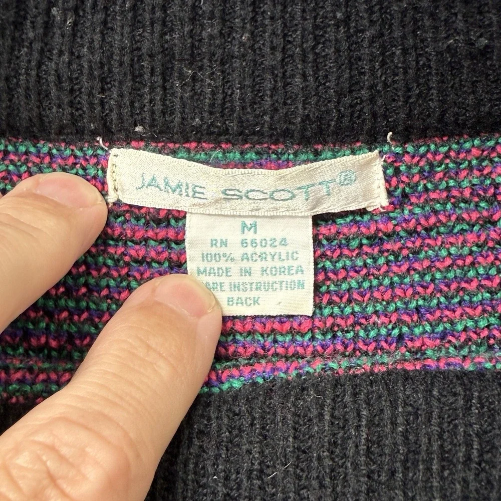 Vintage Jamie Scott Sweater‎ Knit 80s Colorful Geometric Pattern Korea M